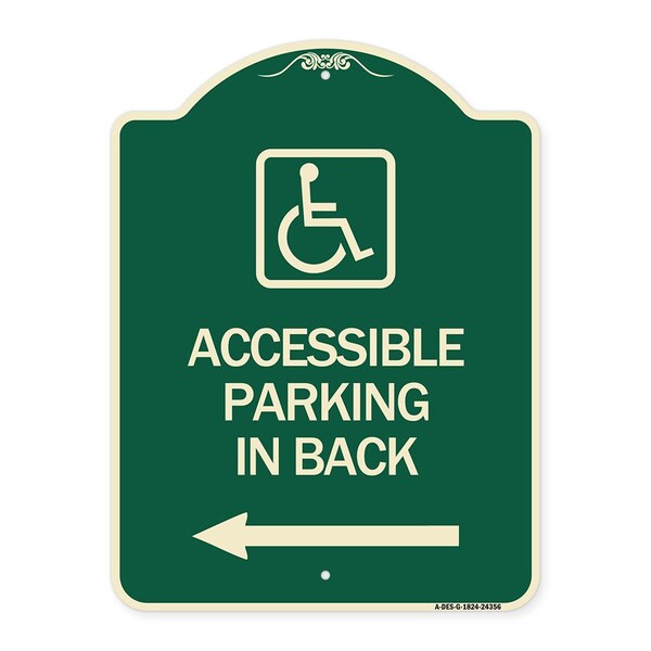 Accessible Parking on Left Arrow W/ Graphic Heavy-Gauge Aluminum Sign, 24" x 18", G-1824-24356